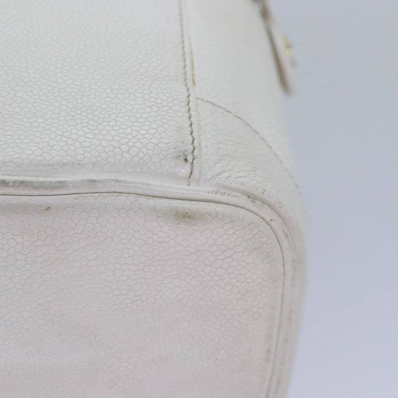 CHANEL COCO Mark Vanity Pouch Caviar Skin White Gold CC Auth yk14381 - Picture 14 of 16